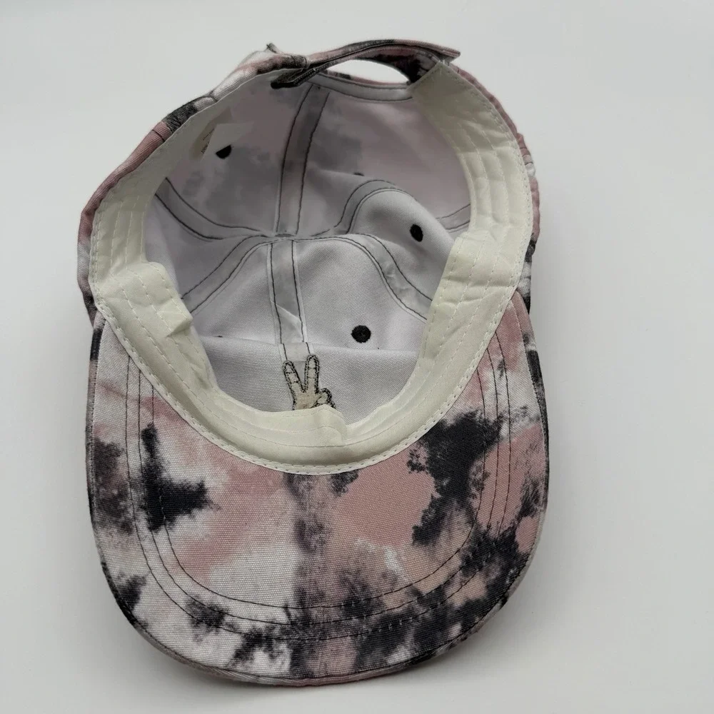 Tie-Dye Peace‎ Sign Embroidered Baseball Cap Pink Black White One Size
